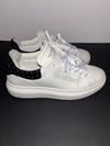 PRE-OWNED -GOOD Women Valentino size 7.5 White/Black Low Top Lace Up Sneakers Studded Heel Tab Athletic