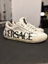 PRE-OWNED FAIR Versace Men's size 10 White/Black Low Top Lace Up Athletic Sneakers Logo Casual  