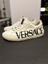  PRE-OWNED FAIR Versace Men's size 10 White/Black Low Top Lace Up Athletic Sneakers Logo Casual  