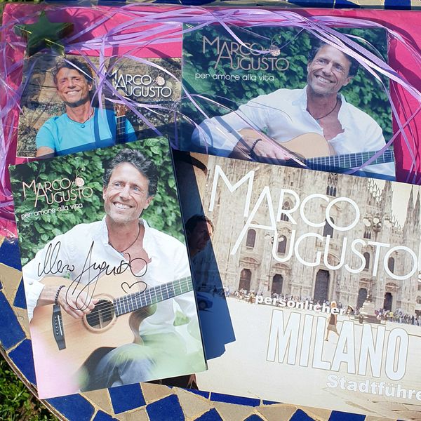 Fan-Package: Handsigniertes Album "Per amore alla vita" + CD-Büchlein + Milano-Reiseführer