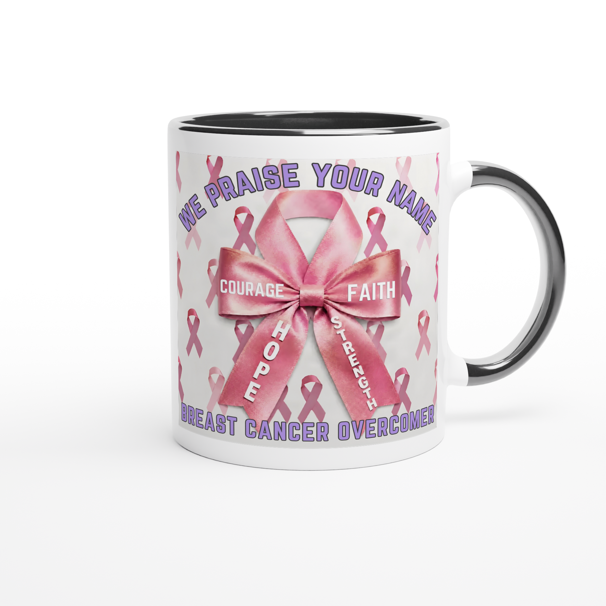 GLOSSY PEARL MUG - WE PRAISE YOUR NAME (Breast Cancer Overcomer Edition) 