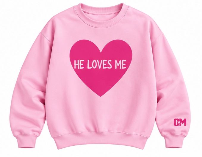 He Loves Me (Not) Pink Crewneck