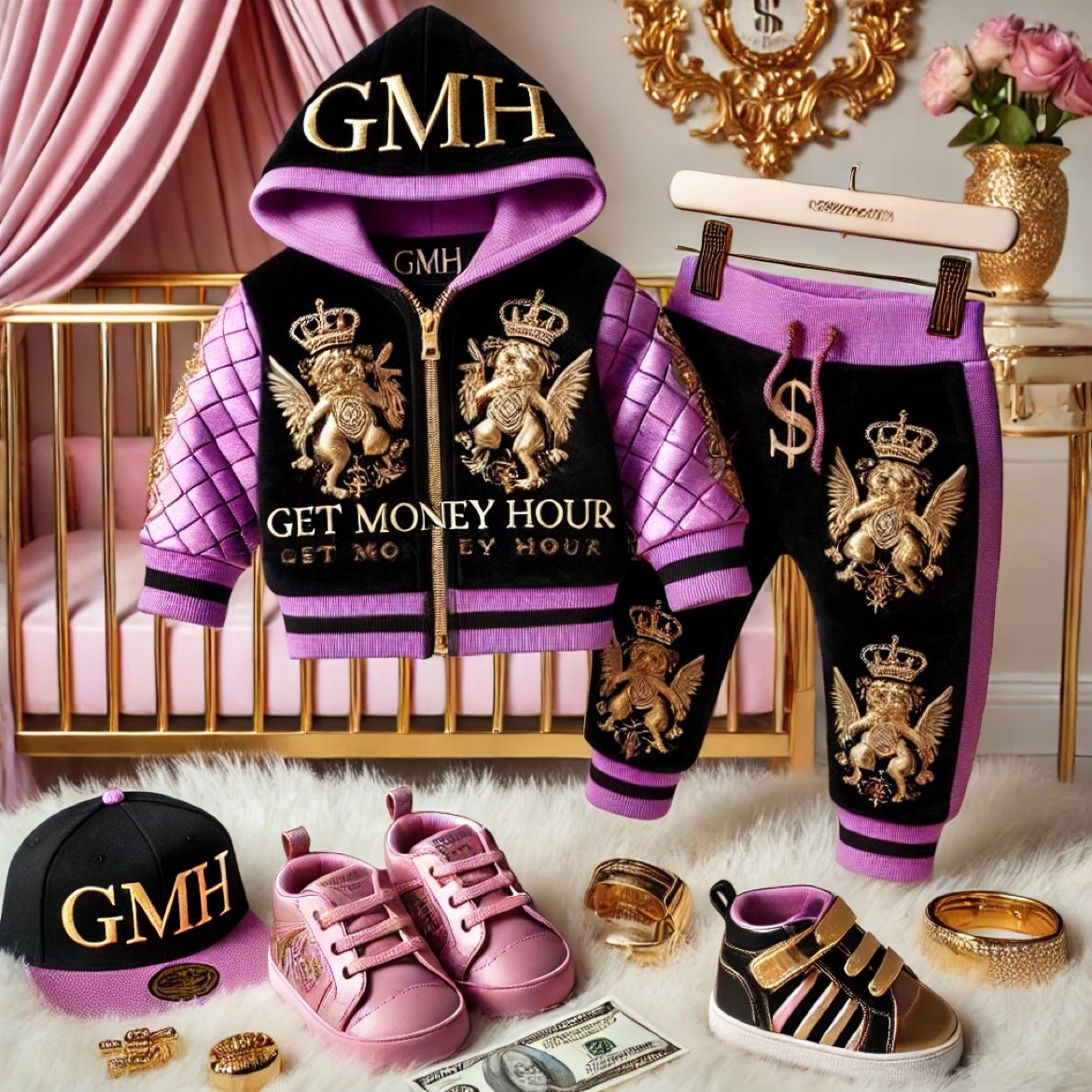 GMH Kids Black & Purple Lion Sweatsuit