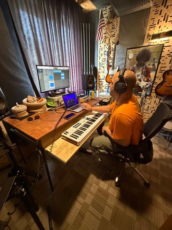 Recording with Georgian Producer Levan Miqeladze in Tbilisi, Georgia. Photo credit: Kimberly Cofer
