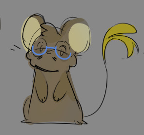 Clancy's Rice Mouse, a brown mouse in round blue glasses