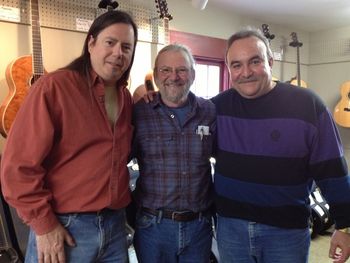 With incredible guitar maker Jean Larrivee (center) and dear friend and stellar musician, Joe Spino (right). My NEXT guitar behind my shoulder is Jean's LV-05E in Quilted Mahogany. CAN'T WAIT!
