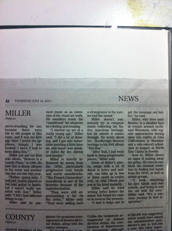 Shawano Evening Leader / article by: Lee Pulaski pg. 2 / 2015
