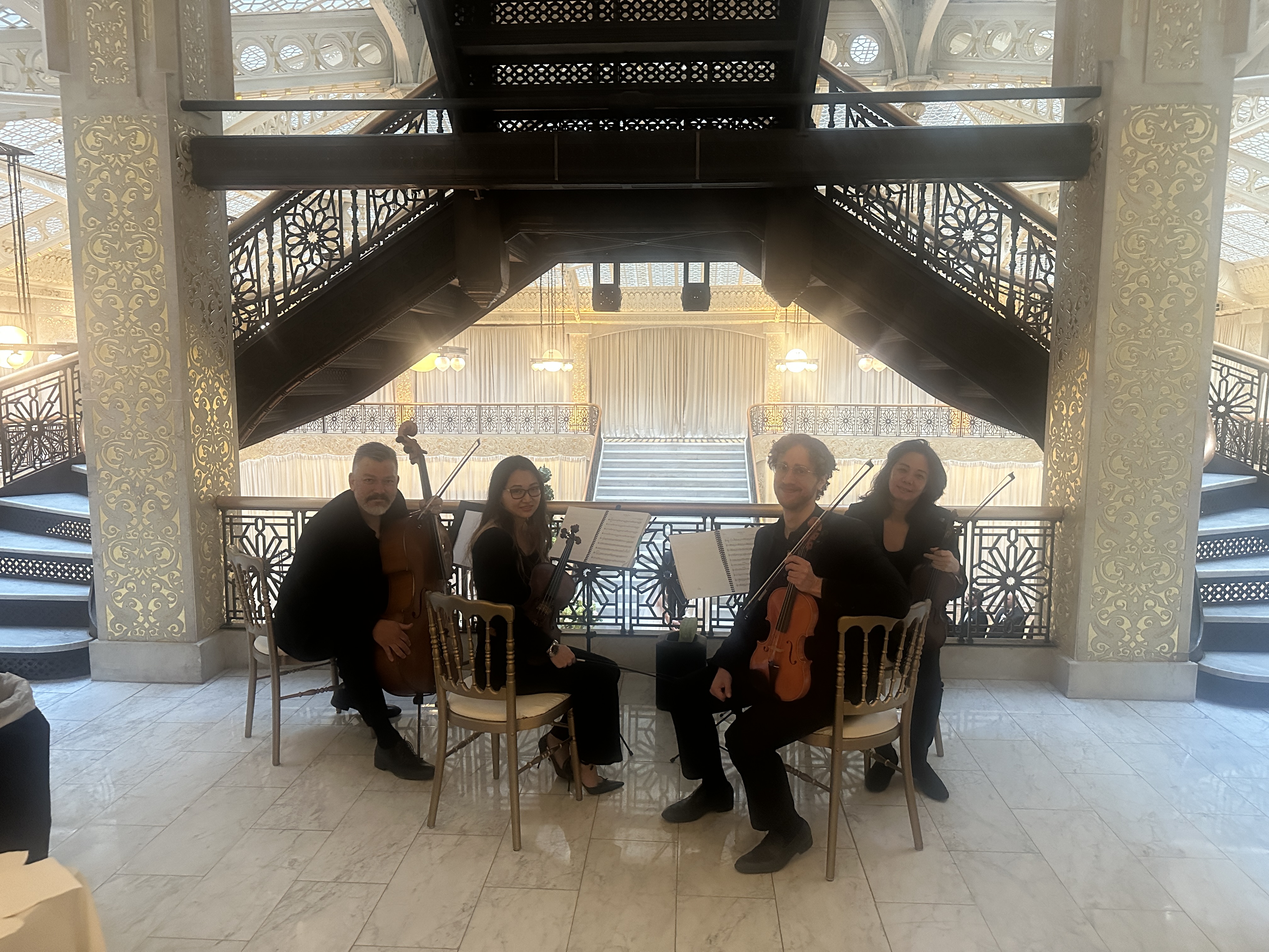 Chicago wedding ceremony at The Rookery with string quartet in atrium