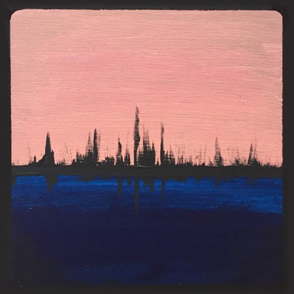Horizon Line, pink/blue — 10x10 acrylic on canvas