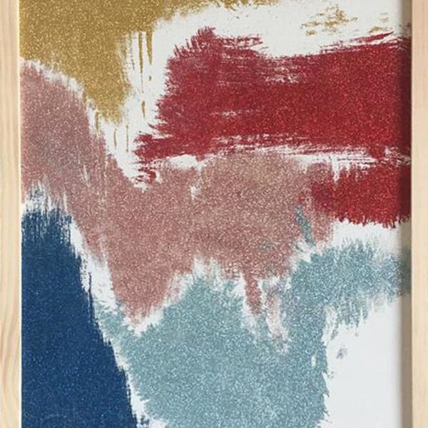 9x15 glitter on canvas board, includes natural wood frame
