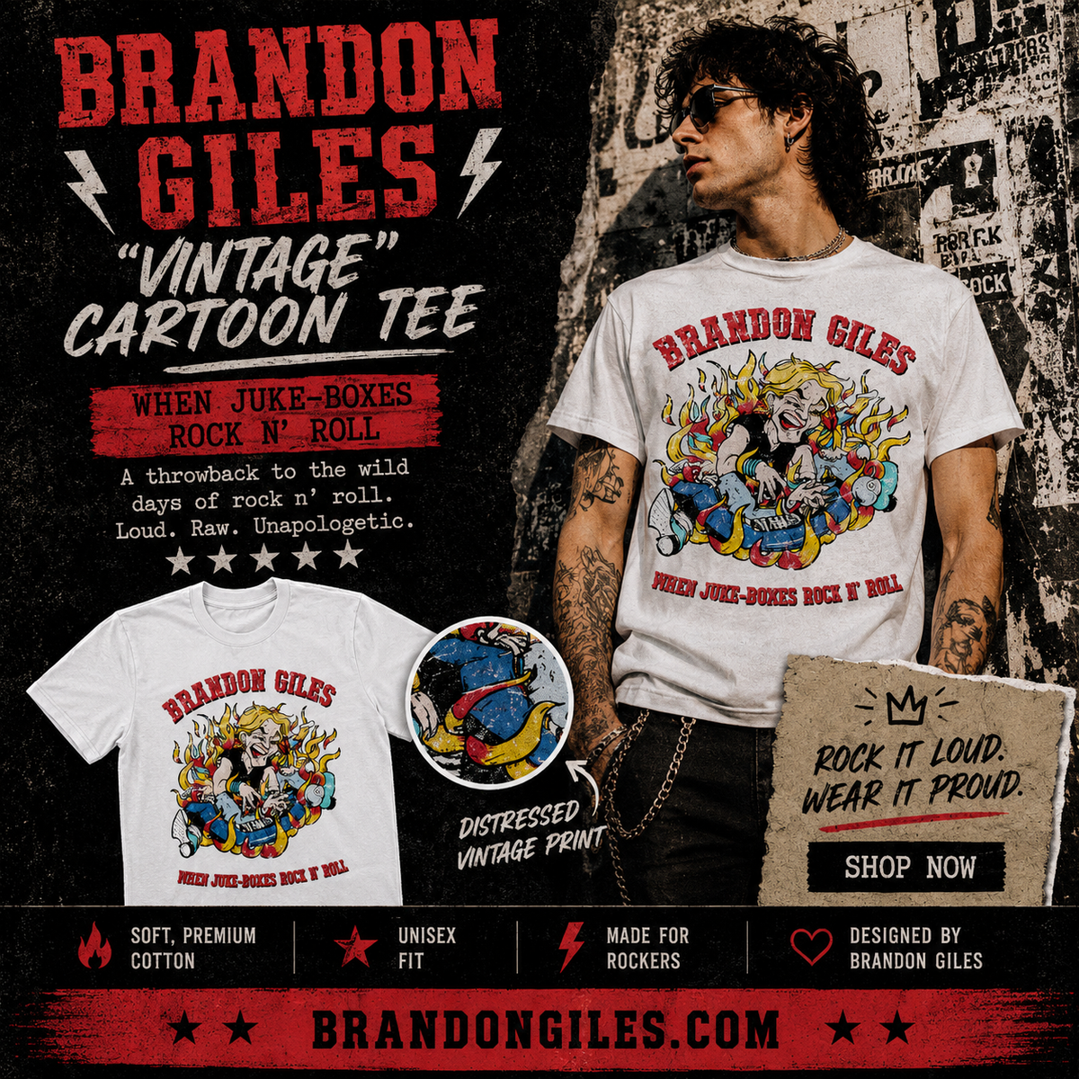 Brandon Giles “Vintage” Distressed Cartoon T Shirt