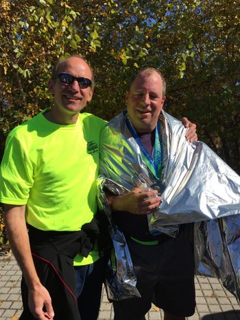 A proud moment with brother Mike after his marathon finish. Bravo!

