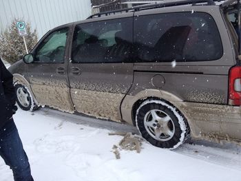 Some interesting designs on the outside of the van after driving in some nasty weather.
