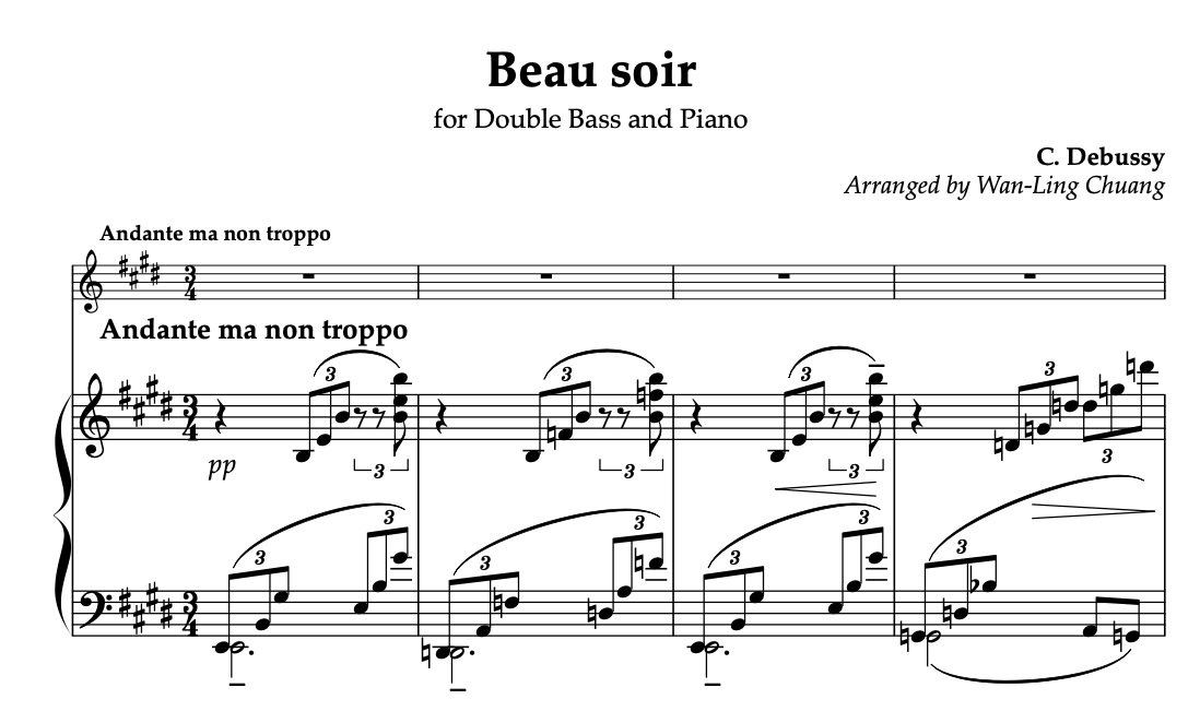 Claude Debussy, Beau soir for Double Bass and Piano