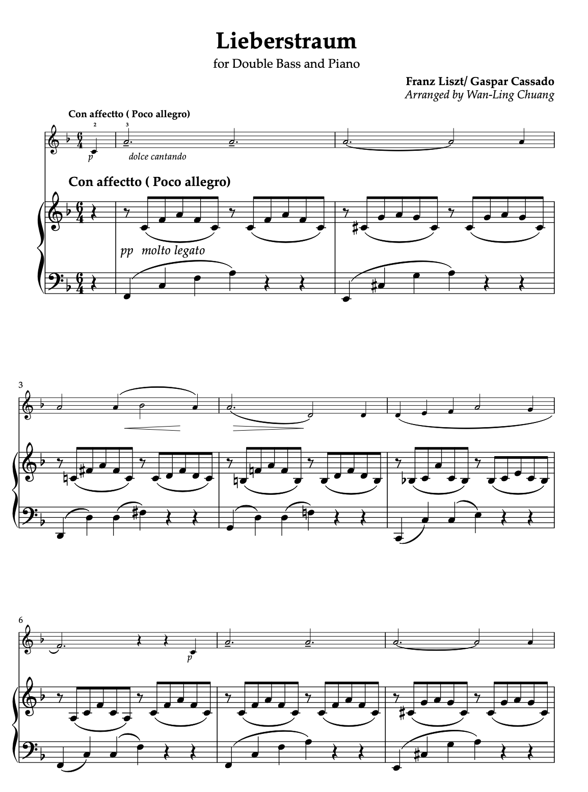 Franz Liszt: Liebestraum, Double Bass and Piano