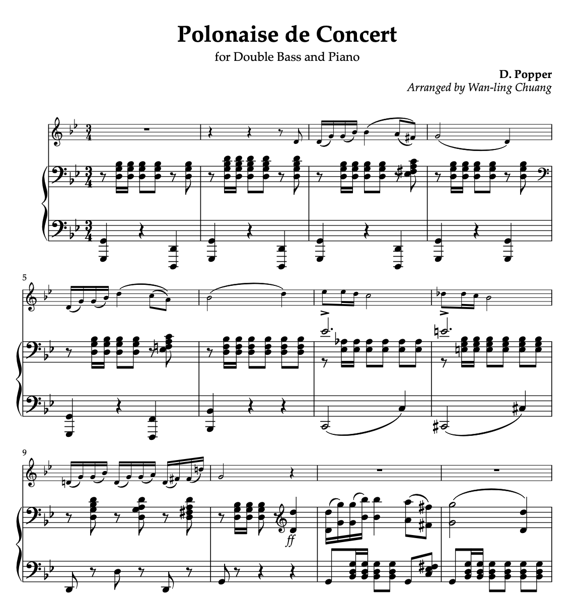 David Popper Polonaise de Concert, A minor, for Double Bass and Piano