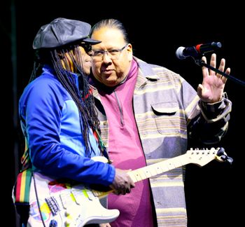 Gila River tribal chairman Stephen Roe Lewis and Junior Marvin on stage
