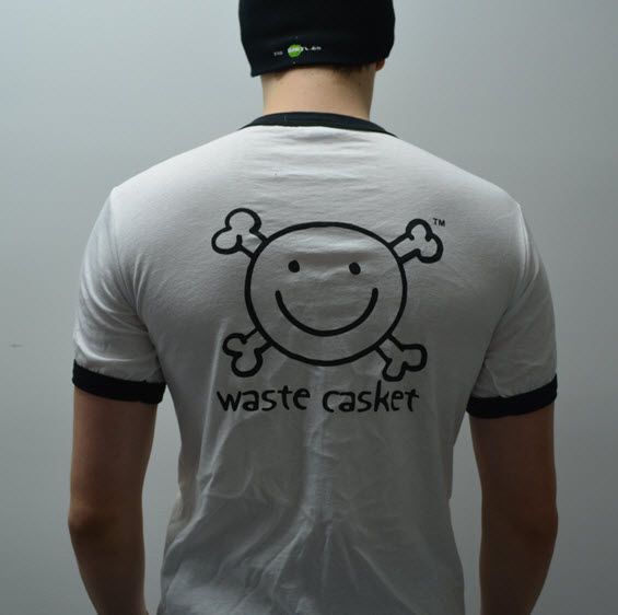 Men's Ringer T (white, logo front and back)