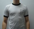 Men's Ringer T (white, logo front and back)
