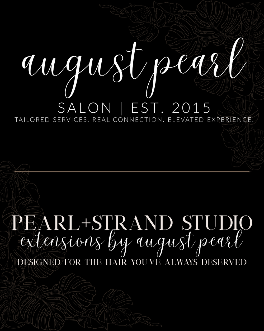 August Pearl Salon service menu featuring haircuts, color, styling, treatments, extensions, and current starting prices in Hermitage, Tennessee.