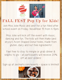 Music & snack with Miss Jolie at ZEST!