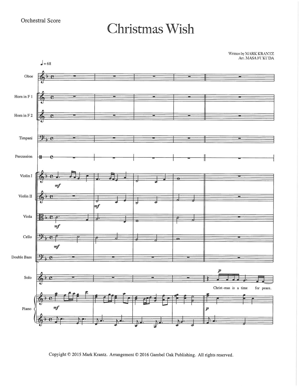"Christmas Wish" Orchestral Score Sheet Music