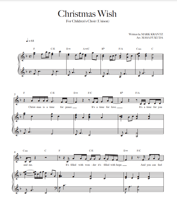 "Christmas Wish" Unison Sheet Music with Piano
