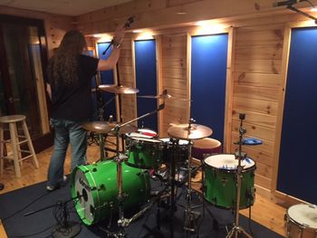 Setting drum mics with Mill Town
