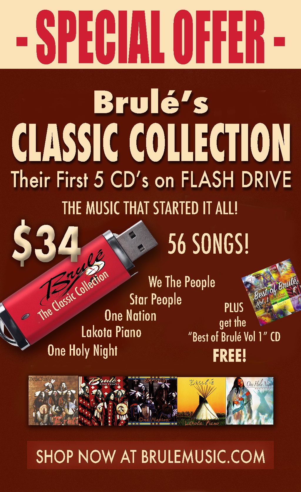 Brulé Classics Flash Drive • 5 CDs • 57 Songs • MP3 Files