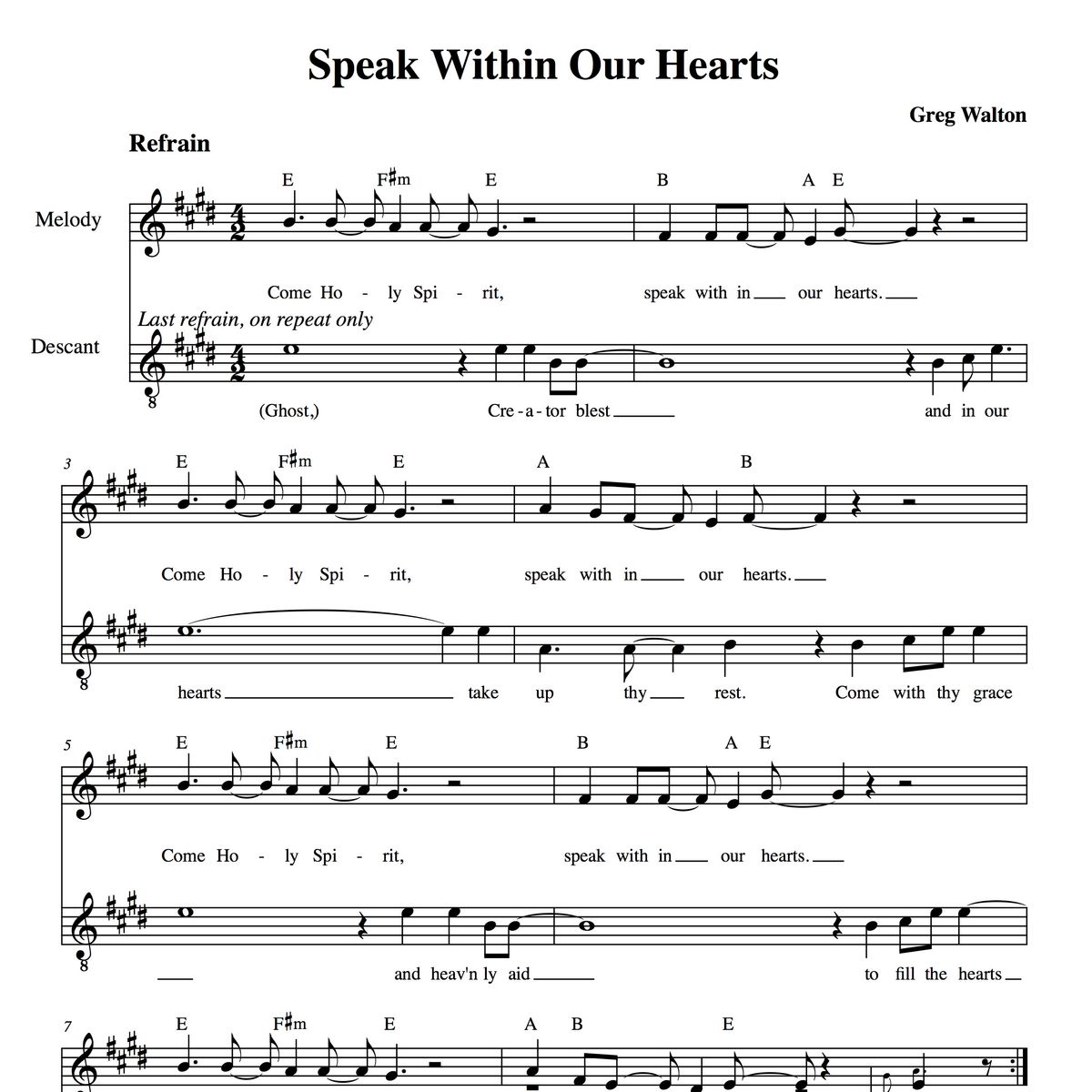 Speak Within Our Hearts - Guitar/Vocal PDF
