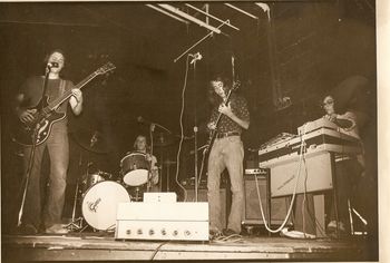 Lacewind at the Huntington CDY, Autumn or Winter, 1971. Left to right: Michael Barber (bass), Scott Kistenberger (drums), Douglas Baldwin (guitar), Larry Gallat (organ). Compare this picture to those of Apocalypse in 1970, above. Same lineup, but with Michael Barber on bass. Every time a member or two changed, we changed the name of the band. Gear geeks will note, in the foreground, the Lafayette four-channel passive mixer and Bogen amp. I can't identify Michael's bass, but our back line was all Ampeg: Michael played into his father's B-15 (with "Bill Barber" inscribed into the plexiglass on the front), I used a Gemini I or II, and Larry went into a B-15. Dig Larry's Farfisa and the early Uni-Vibe he's adjusting.
