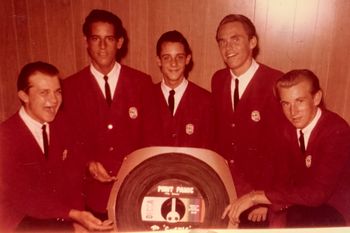 The Surfaris celebrating the release of their new single for Decca - Point Panic!
