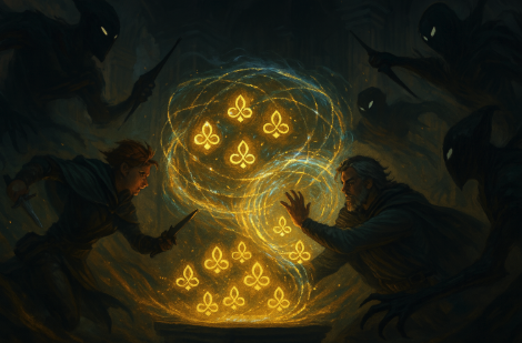 A group of people with swords around a glowing box

AI-generated content may be incorrect.