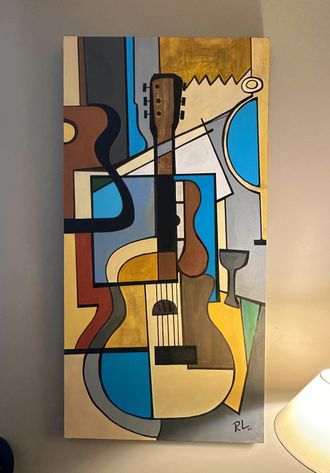 Indie artist original guitar painting, contemporary artwork, Original guitar painting by an indie artist, Indie artist original painting of a guitar, contemporary wall art