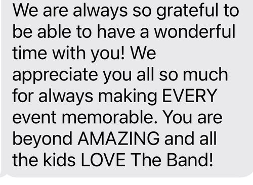a note thanking Music With Patrick after a birthday party performance