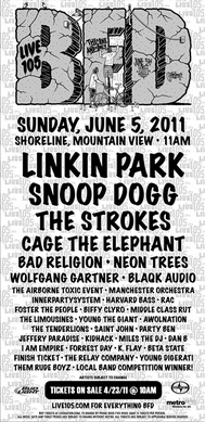 The Trims open for Linkin Park, Snoop Dogg, The Strokes, Cage The Elephant, Bad Religion, & Neon Trees at Live105's BFD Music Festival