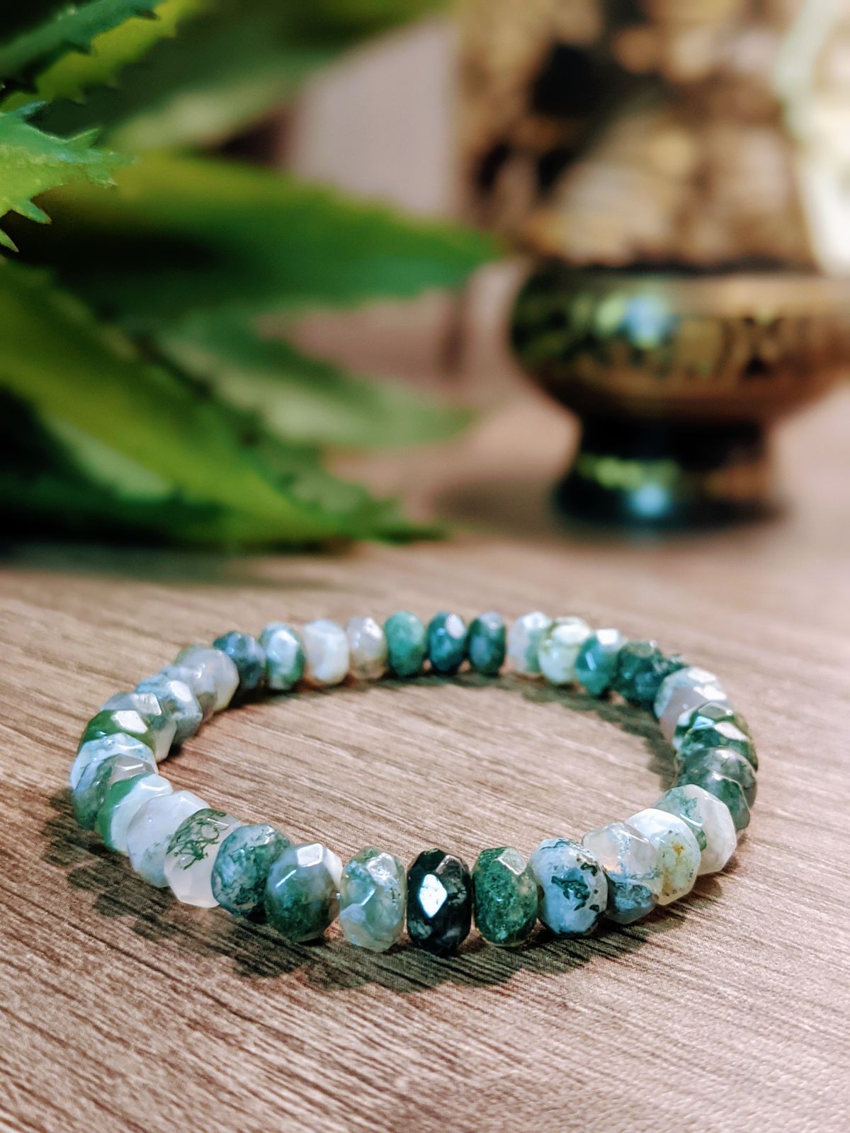 Botanical Moss Agate Faceted Rondelle Bracelet - AJ Ghent [ j-ent ]
