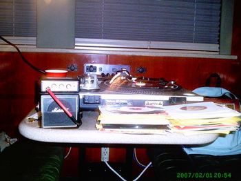 BoDogTour Cram's set-up on the bus
