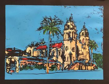Final result: Monosilkscreen print of St Mary's Basilica in Phoenix
