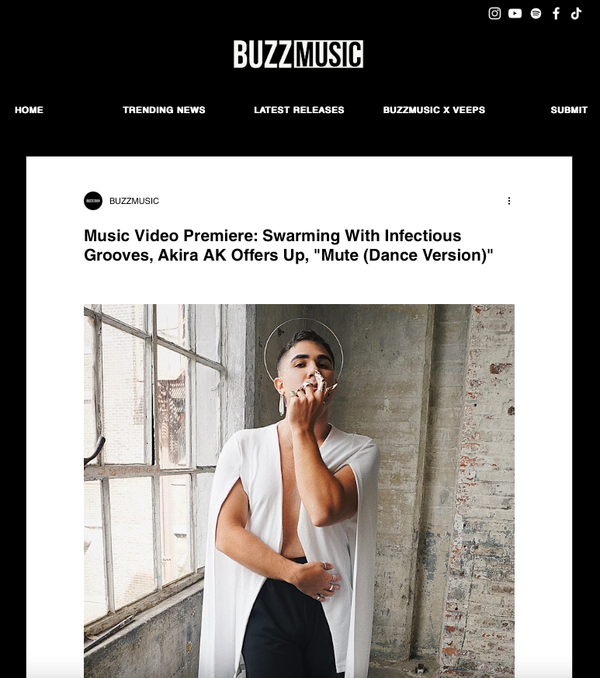 Queer pop singer songwriter Akira AK featured on BuzzMusic LA Blog about Mute (Dance Version)