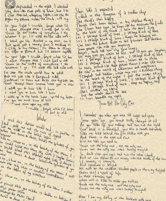 Hand Written Lyric Sheet