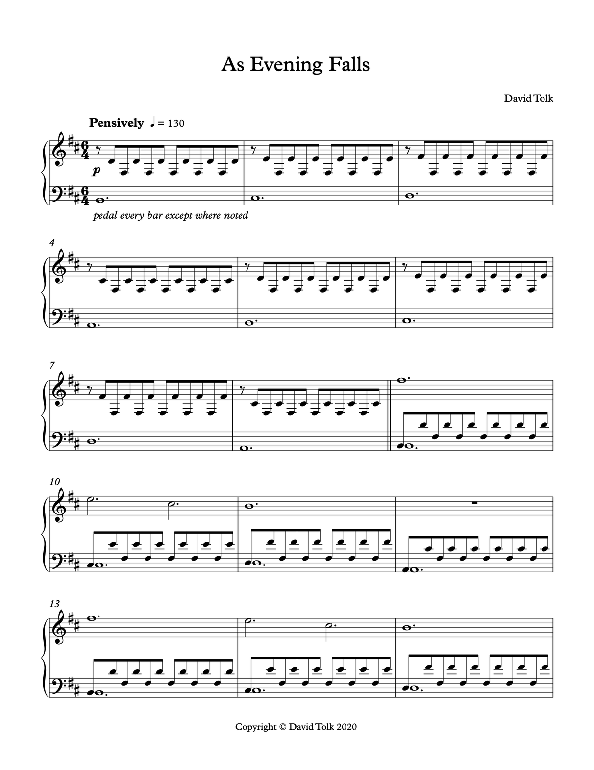 Sheet Music - As Evening Falls - Solo Piano