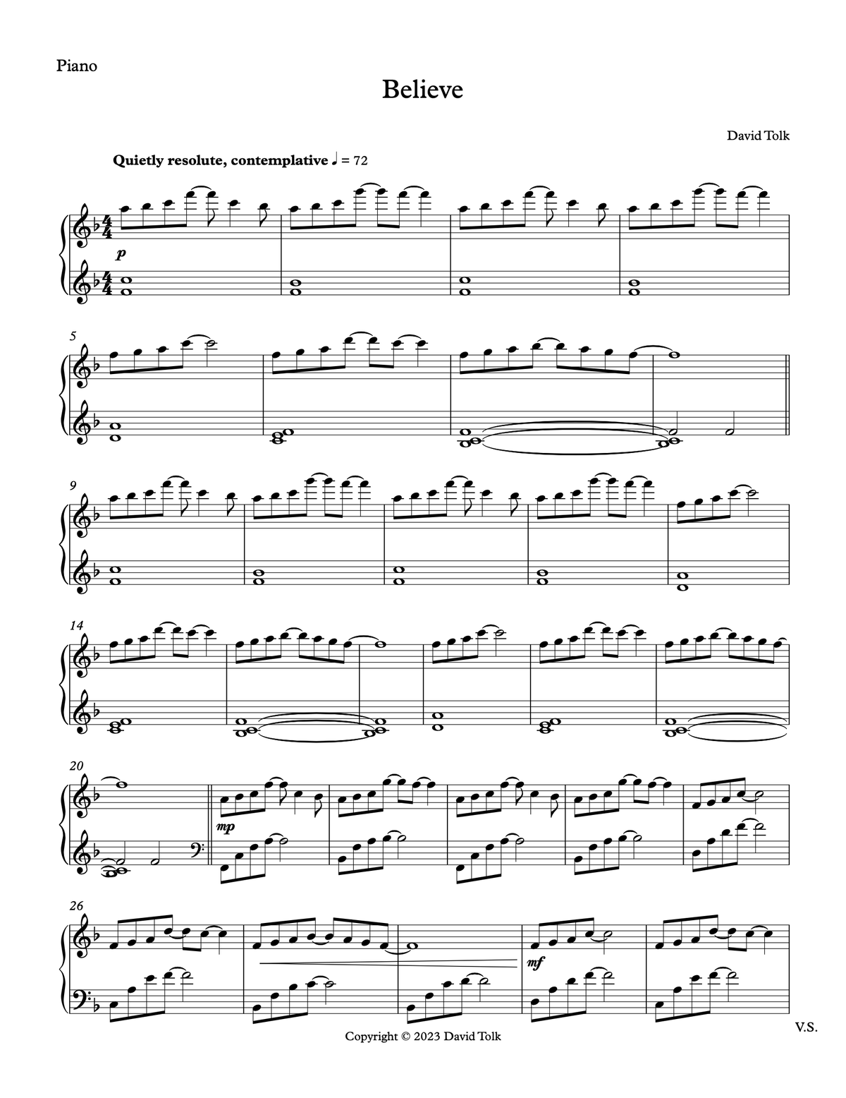 Sheet Music - Believe - Piano & Cello Trio