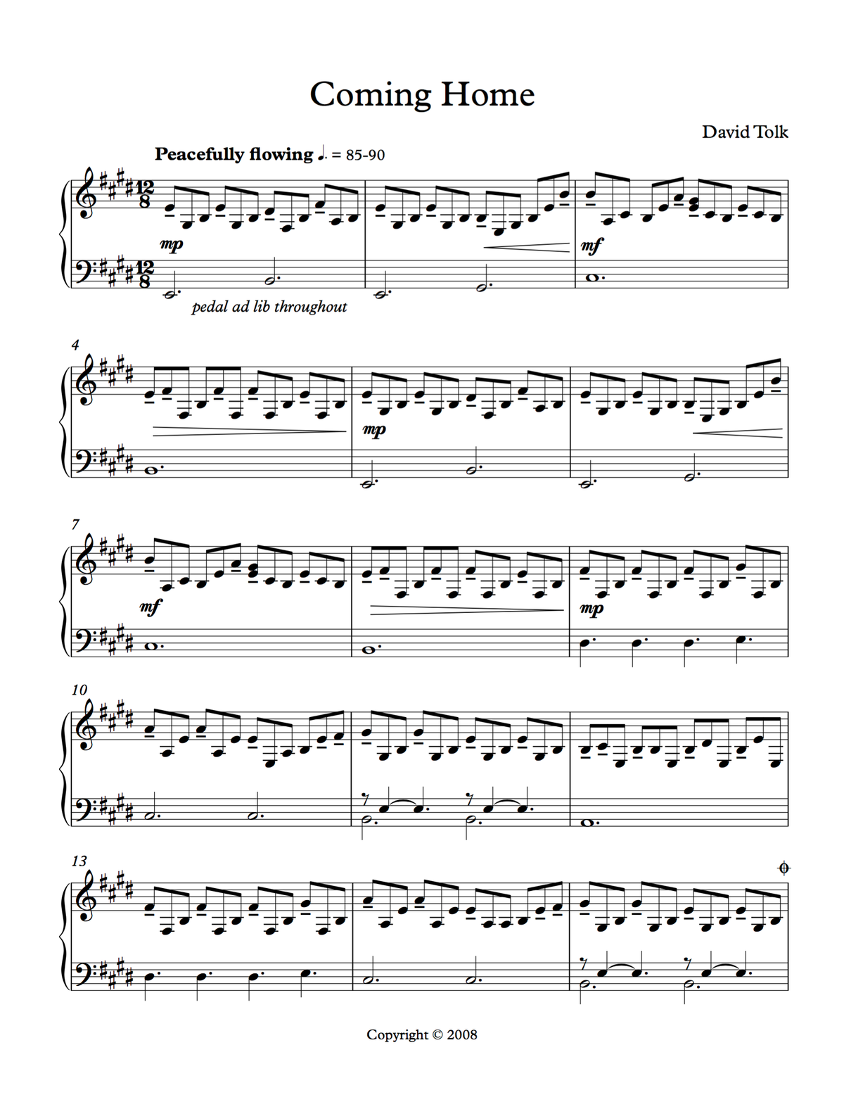 Sheet Music - Coming Home - Solo Piano