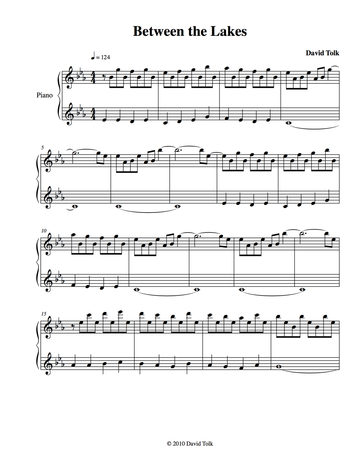 Sheet Music - Between the Lakes - Piano