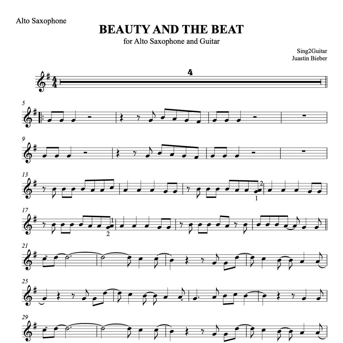 BEAUTY AND THE BEAT for Alto Saxophone