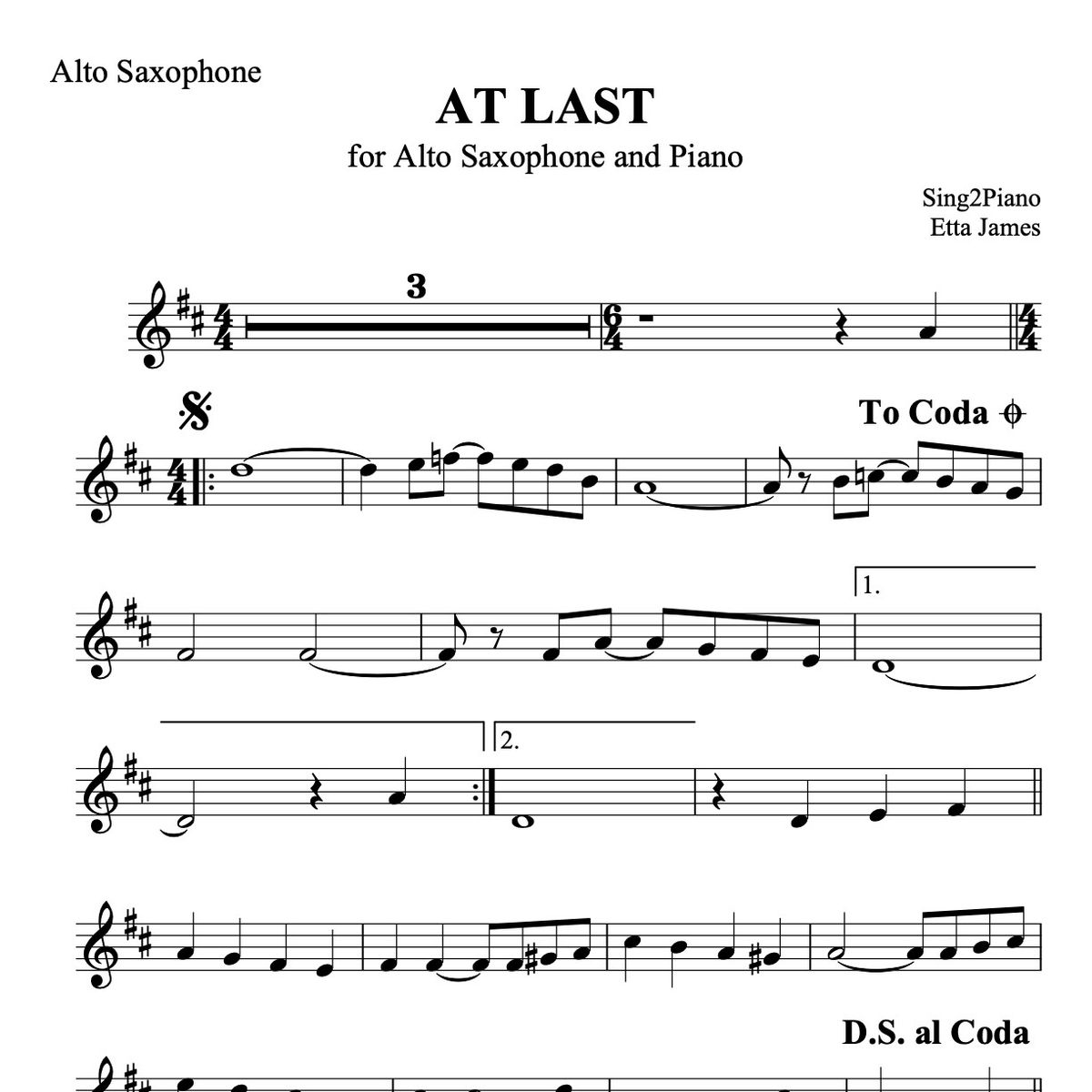 AT LAST for Alto Saxophone