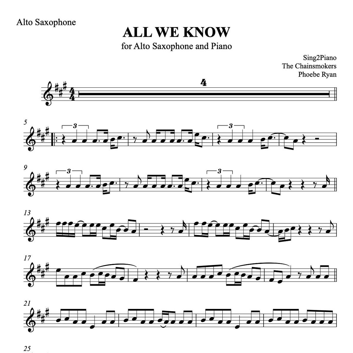 ALL WE KNOW for Alto Saxophone
