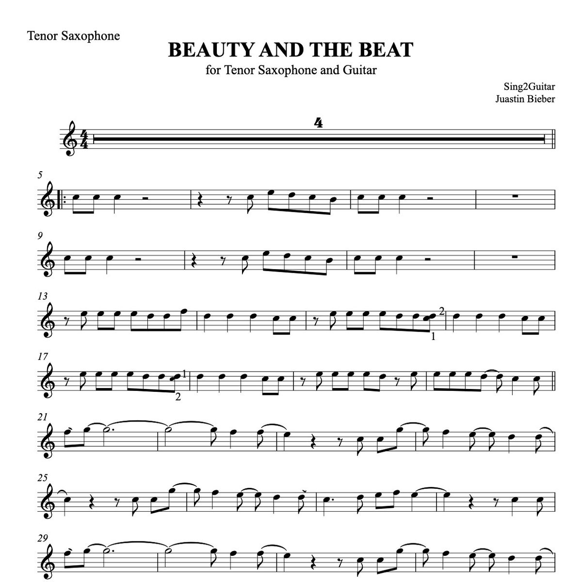 BEAUTY AND THE BEAT for Tenor Saxophone