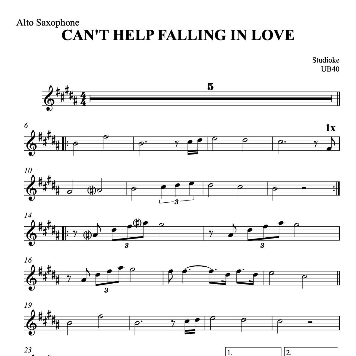 CAN'T HELP FALLING IN LOVE for Alto Saxophone